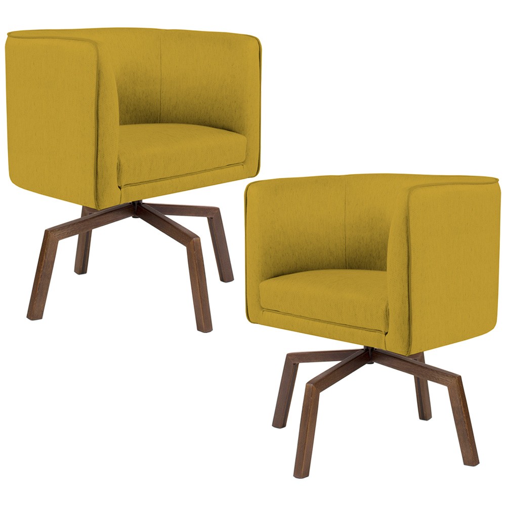 Kit 02 Poltronas Decorativas Giratória Base Ka Betina D02 Veludo Mostarda B-279 - Lyam Decor