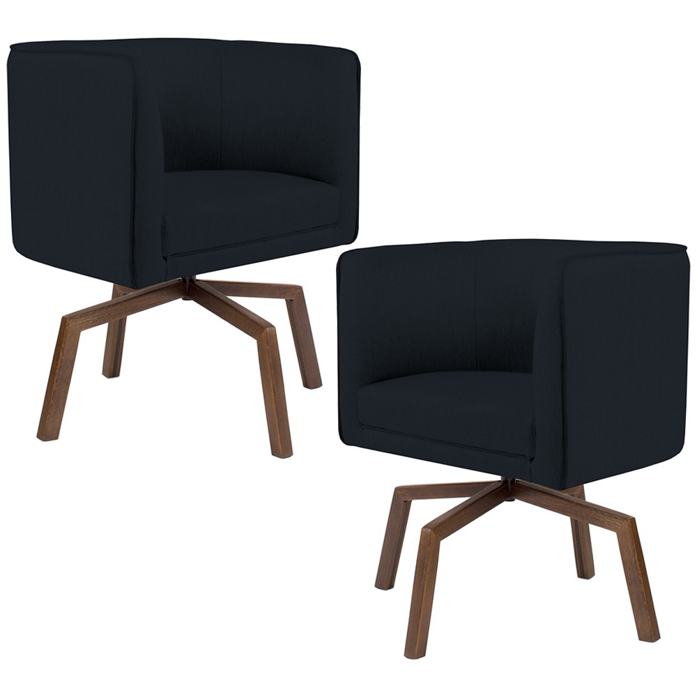 Kit 02 Poltronas Decorativas Giratória Base Ka Betina D02 Veludo Preto B-300 - Lyam Decor