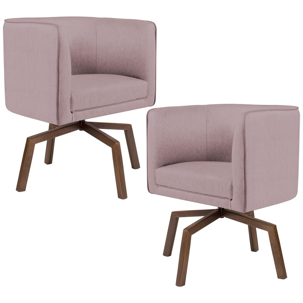 Kit 02 Poltronas Decorativas Giratória Base Ka Betina D02 Veludo Rosê B-305 - Lyam Decor