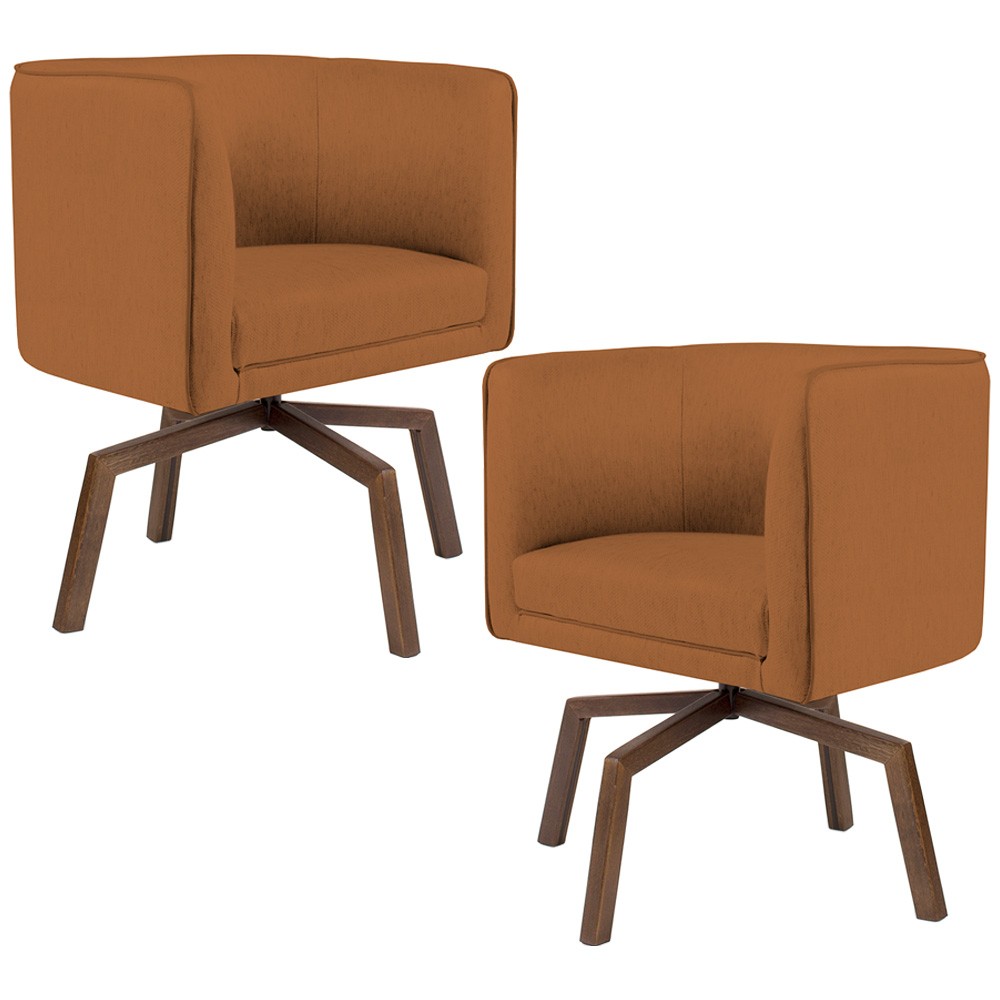 Kit 02 Poltronas Decorativas Giratória Base Ka Betina D02 Veludo Telha B-262 - Lyam Decor