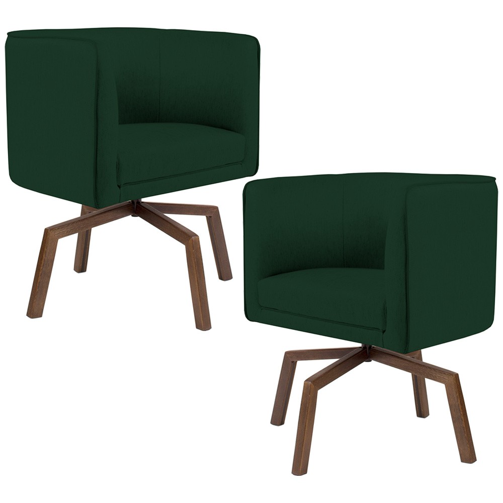 Kit 02 Poltronas Decorativas Giratória Base Ka Betina D02 Veludo Verde Musgo B-303 - Lyam Decor