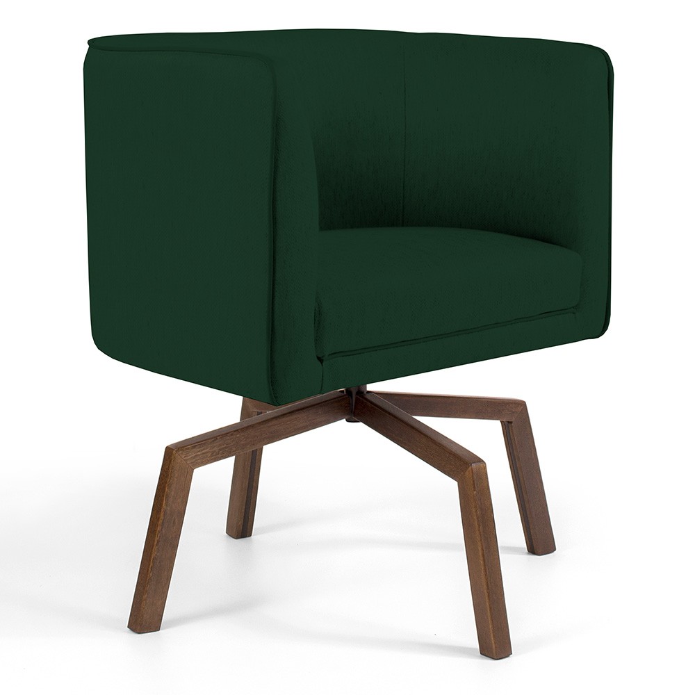 Kit 02 Poltronas Decorativas Giratória Base Ka Betina D02 Veludo Verde Musgo B-303 - Lyam Decor