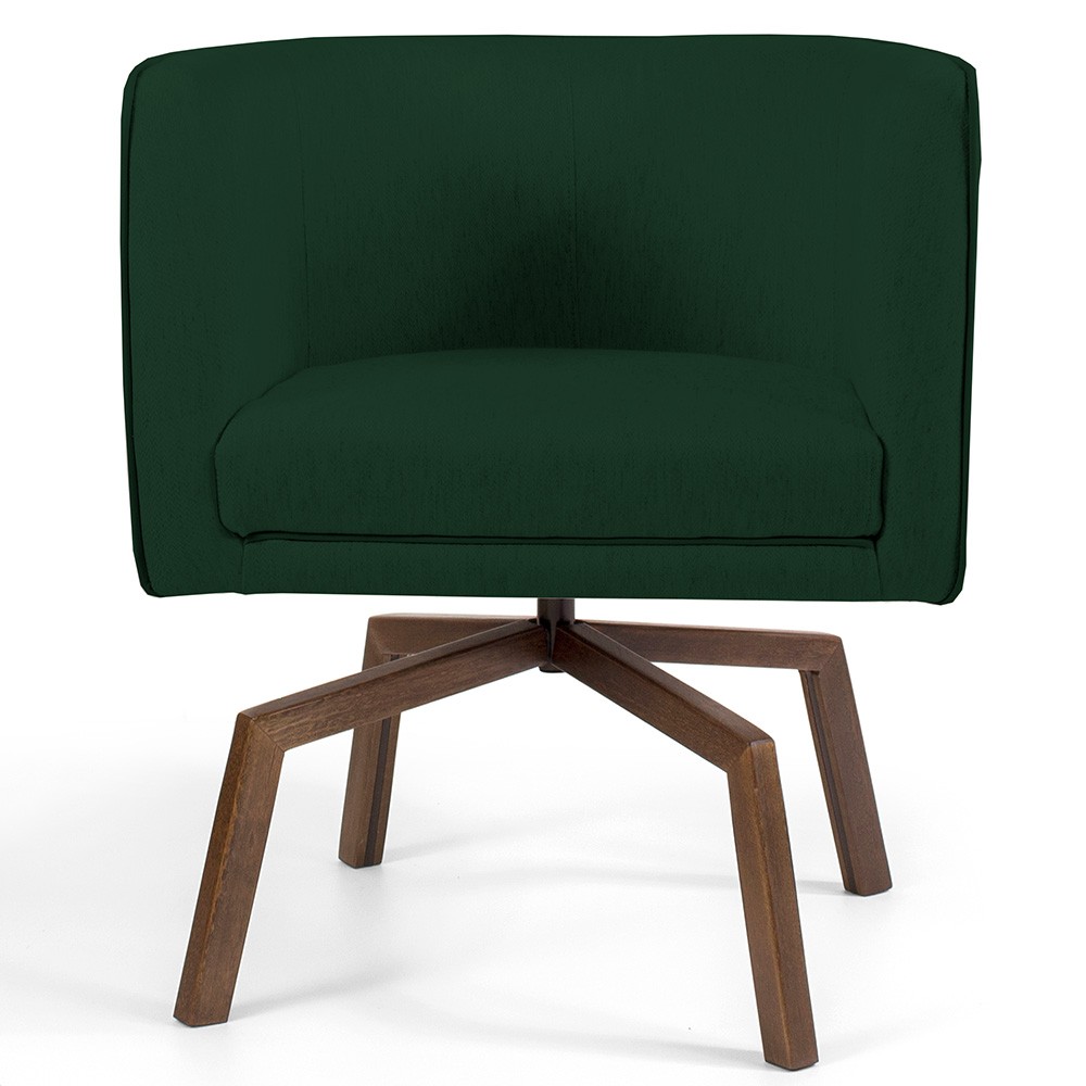 Kit 02 Poltronas Decorativas Giratória Base Ka Betina D02 Veludo Verde Musgo B-303 - Lyam Decor