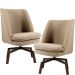 Kit 02 Poltronas Decorativas Giratória Base Ka Pérsia D02 Linho Bege C-129 - Lyam Decor