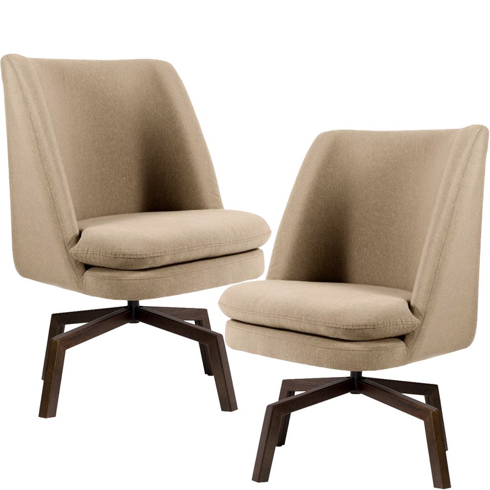 Kit 02 Poltronas Decorativas Giratória Base Ka Pérsia D02 Linho Bege C-129 - Lyam Decor