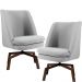 Kit 02 Poltronas Decorativas Giratória Base Ka Pérsia D02 Linho Cinza C-315 - Lyam Decor