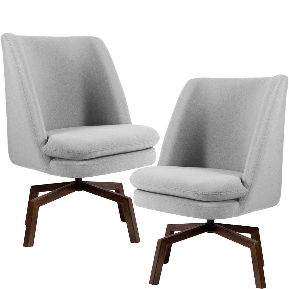 Kit 02 Poltronas Decorativas Giratória Base Ka Pérsia D02 Linho Cinza C-315 - Lyam Decor