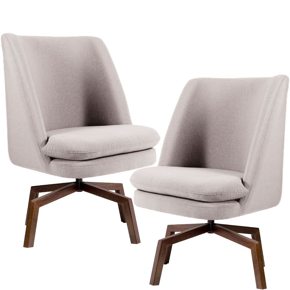 Kit 02 Poltronas Decorativas Giratória Base Ka Pérsia D02 Rústico Bege C-316 - Lyam Decor