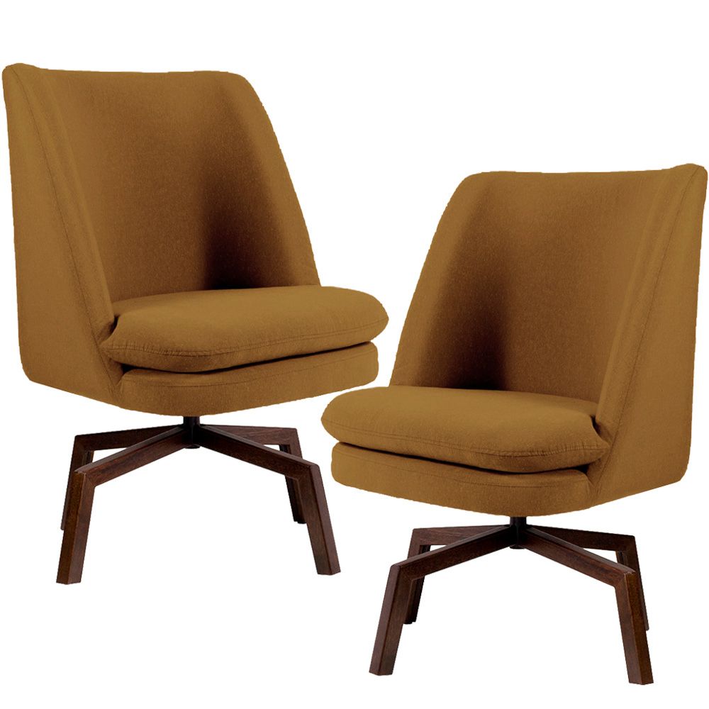 Kit 02 Poltronas Decorativas Giratória Base Ka Pérsia D02 Veludo Mostarda B-260 - Lyam Decor