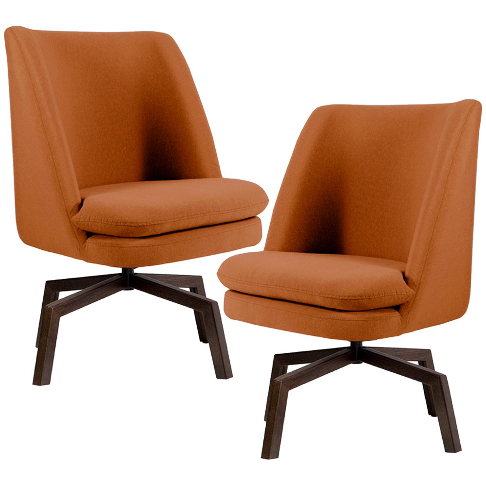 Kit 02 Poltronas Decorativas Giratória Base Ka Pérsia D02 Veludo Telha B-262 - Lyam Decor