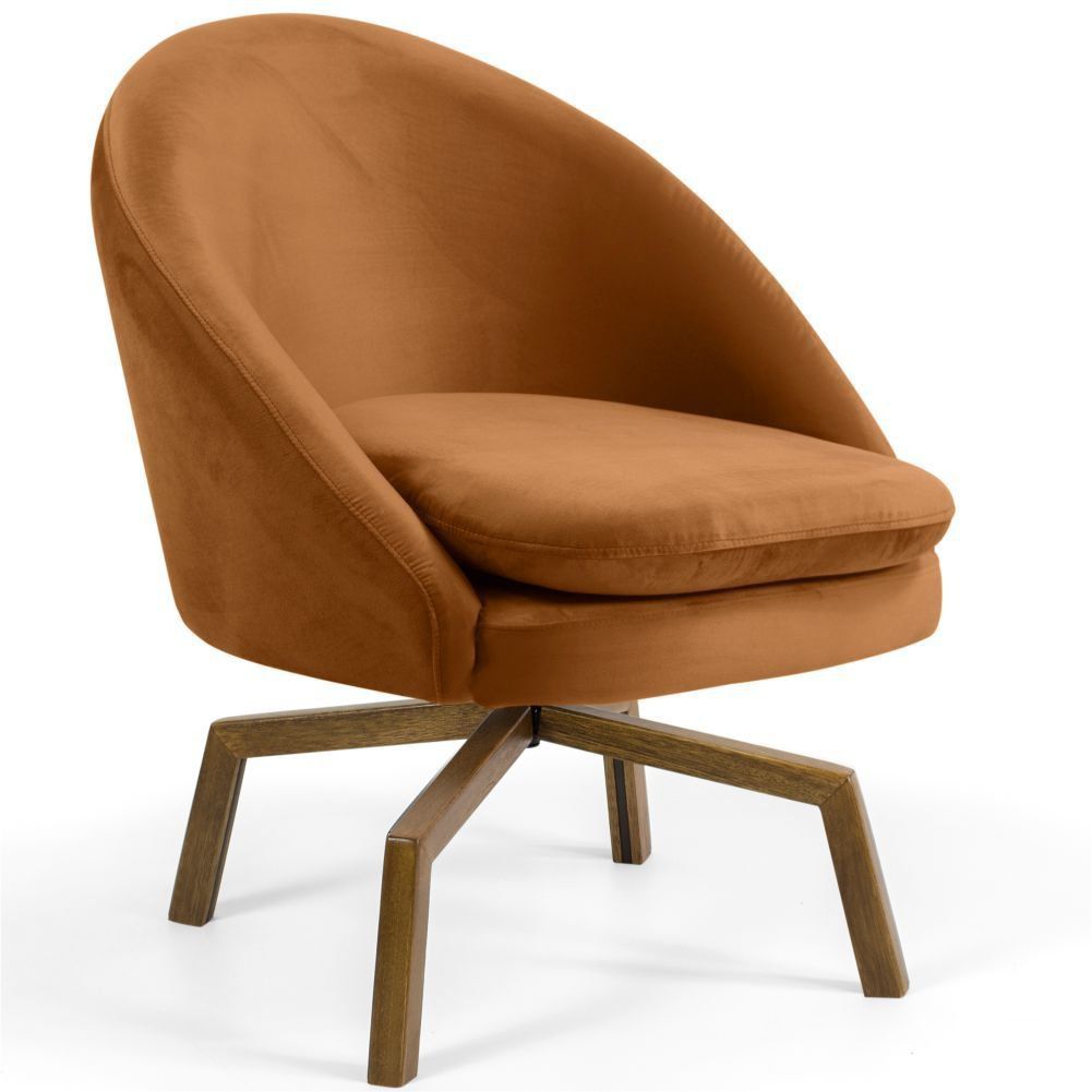 Kit 02 Poltronas Decorativas Giratória Base Ka Rafa D02 Veludo Telha B-262 - Lyam Decor