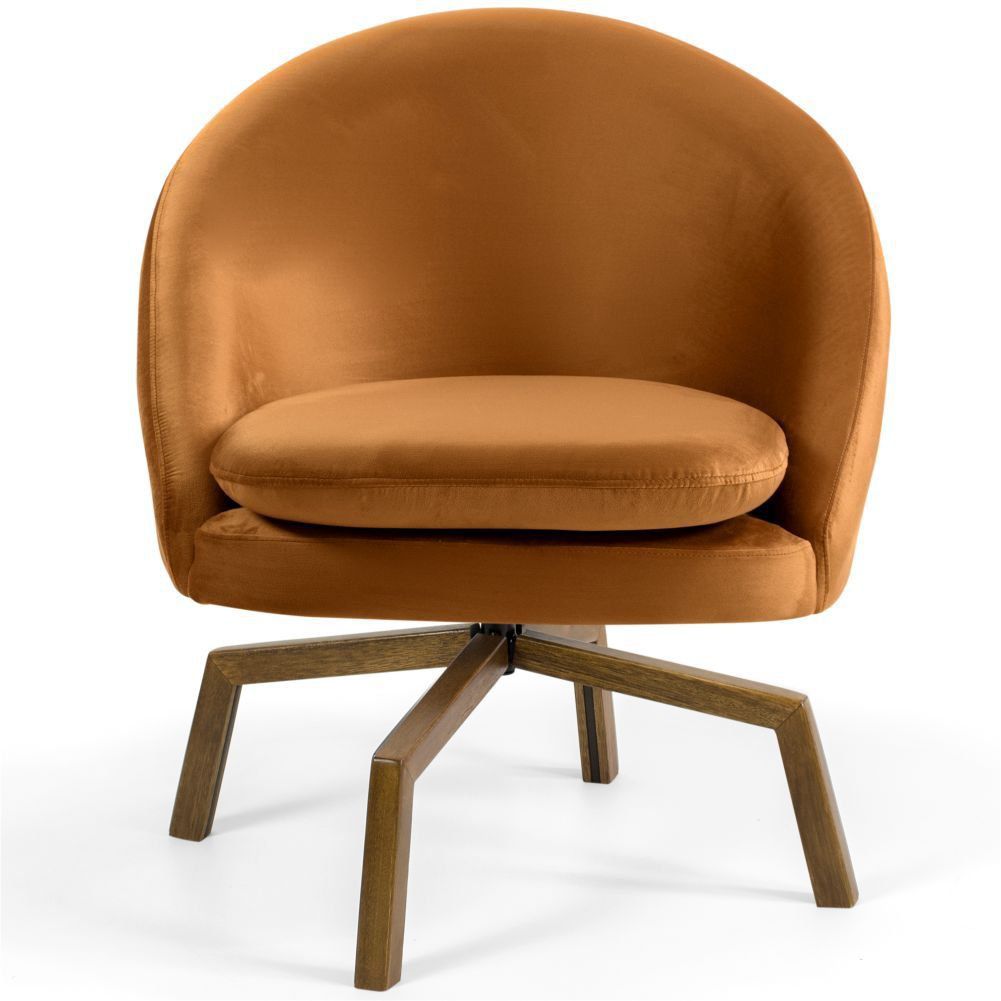 Kit 02 Poltronas Decorativas Giratória Base Ka Rafa D02 Veludo Telha B-262 - Lyam Decor