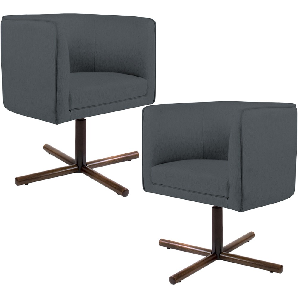 Kit 02 Poltronas Decorativas Giratória Base X Betina D02 Corano Cinza C-03 - Lyam Decor