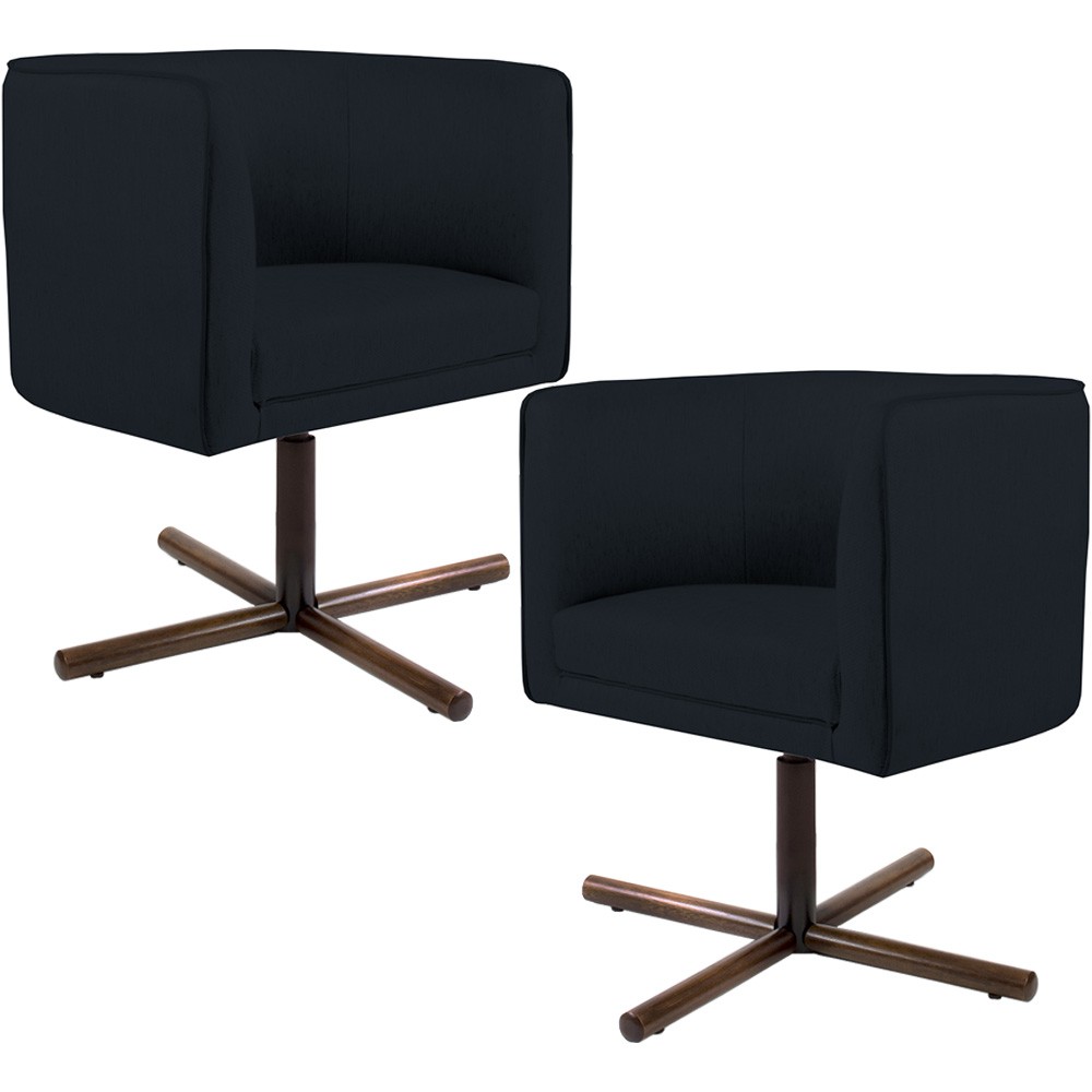 Kit 02 Poltronas Decorativas Giratória Base X Betina D02 Corano Preto C-05 - Lyam Decor