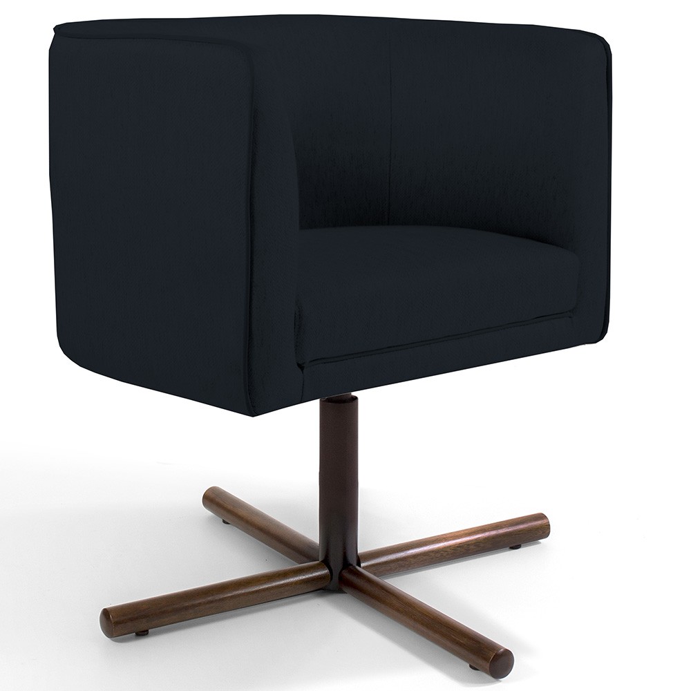 Kit 02 Poltronas Decorativas Giratória Base X Betina D02 Corano Preto C-05 - Lyam Decor