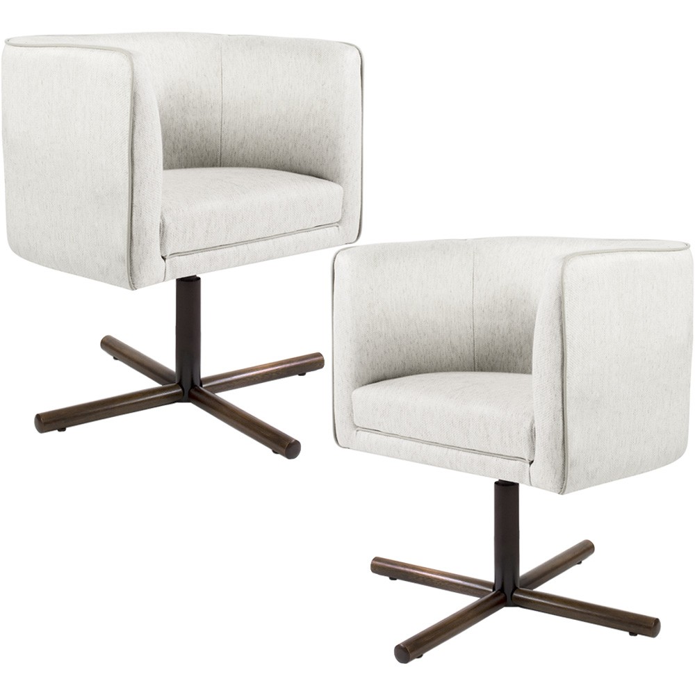 Kit 02 Poltronas Decorativas Giratória Base X Betina D02 Linho Bege B-443 - Lyam Decor