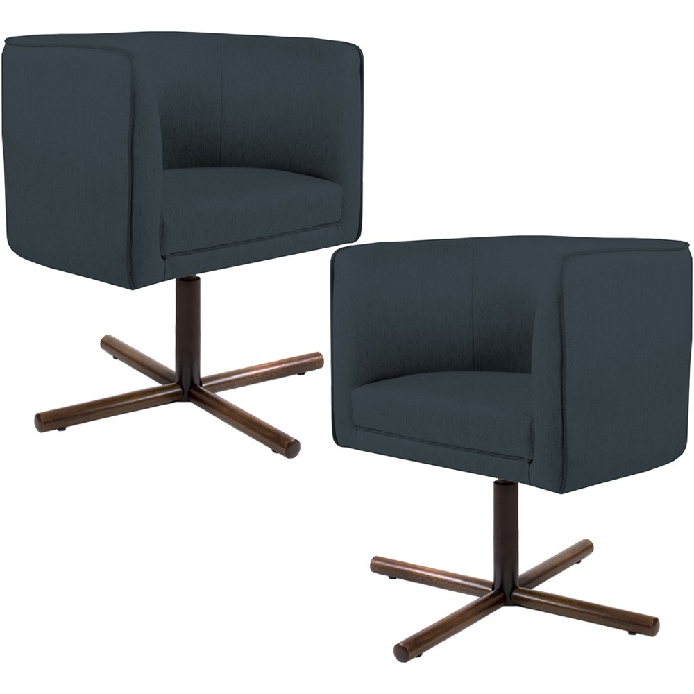 Kit 02 Poltronas Decorativas Giratória Base X Betina D02 Linho Chumbo C-465 - Lyam Decor