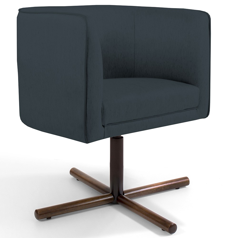 Kit 02 Poltronas Decorativas Giratória Base X Betina D02 Linho Chumbo C-465 - Lyam Decor