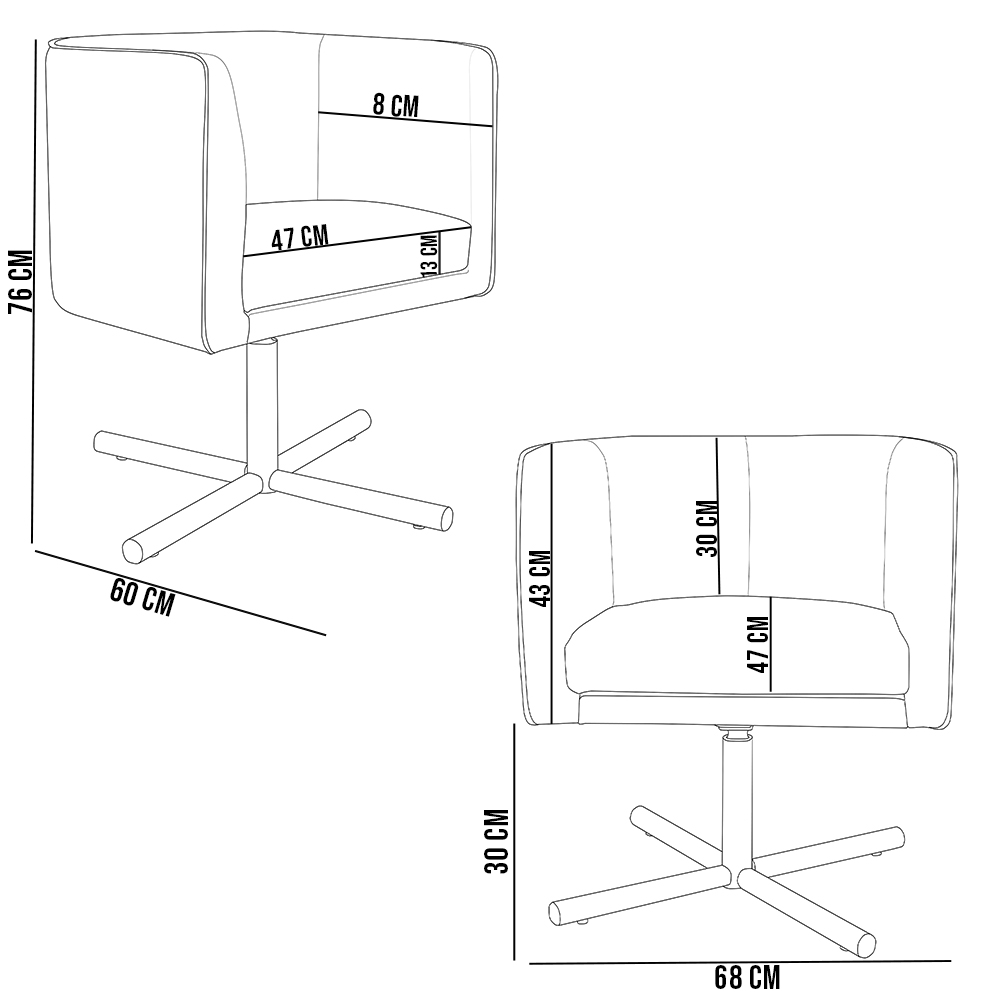 Kit 02 Poltronas Decorativas Giratória Base X Betina D02 Linho Chumbo C-465 - Lyam Decor