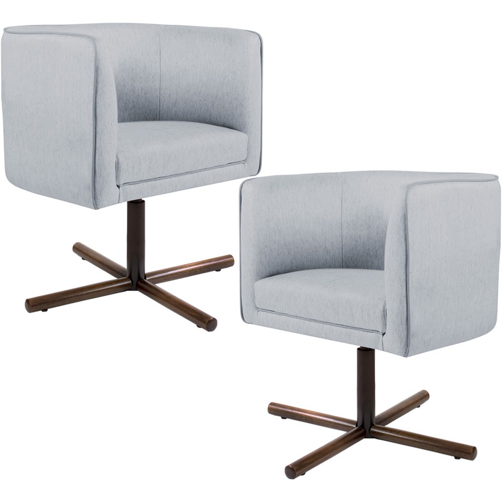 Kit 02 Poltronas Decorativas Giratória Base X Betina D02 Linho Cinza C-315 - Lyam Decor