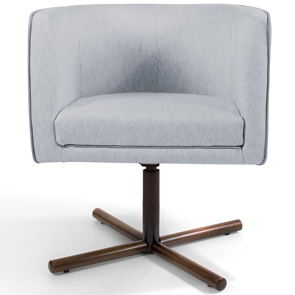Kit 02 Poltronas Decorativas Giratória Base X Betina D02 Linho Cinza C-315 - Lyam Decor