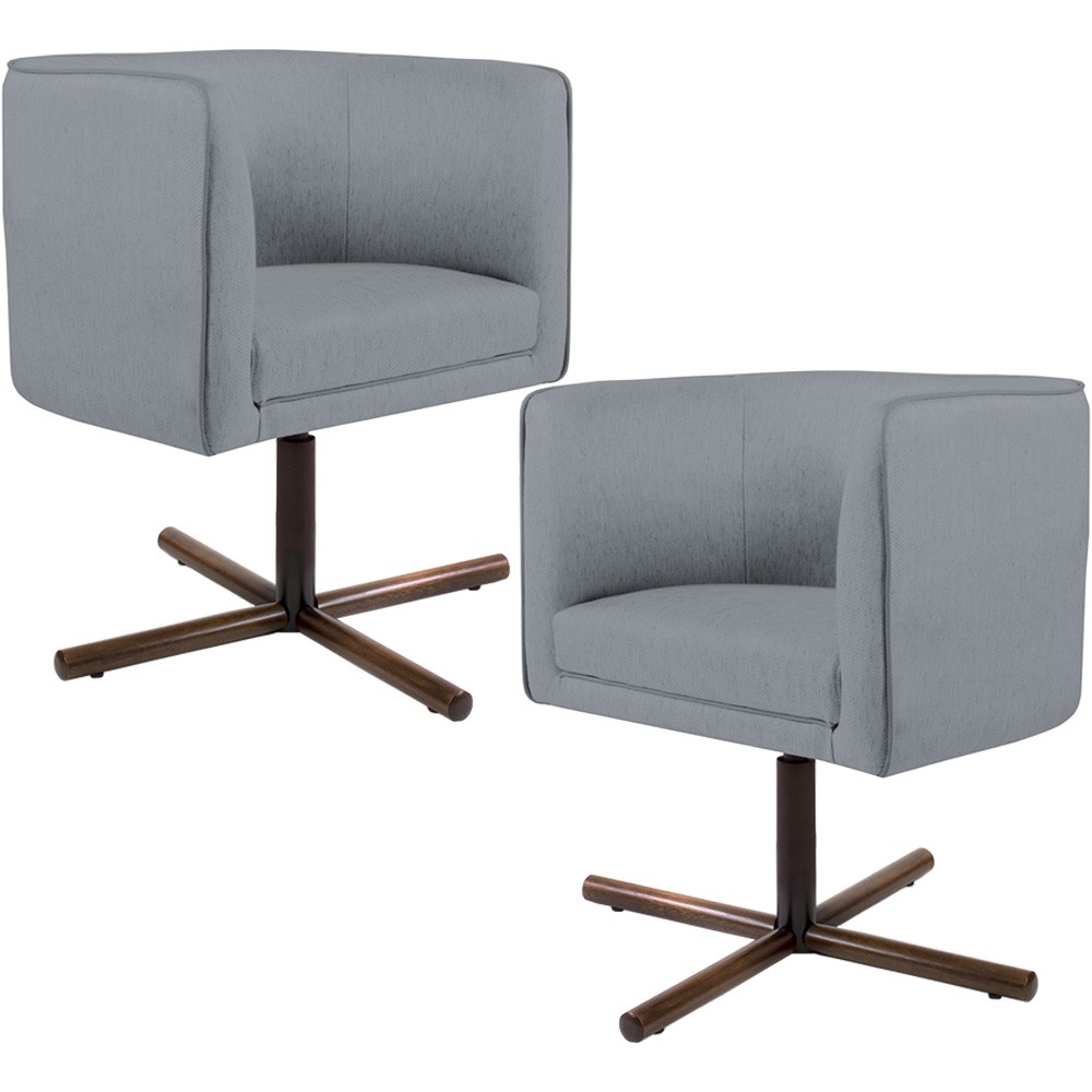 Kit 02 Poltronas Decorativas Giratória Base X Betina D02 Linho Cinza C-416 - Lyam Decor