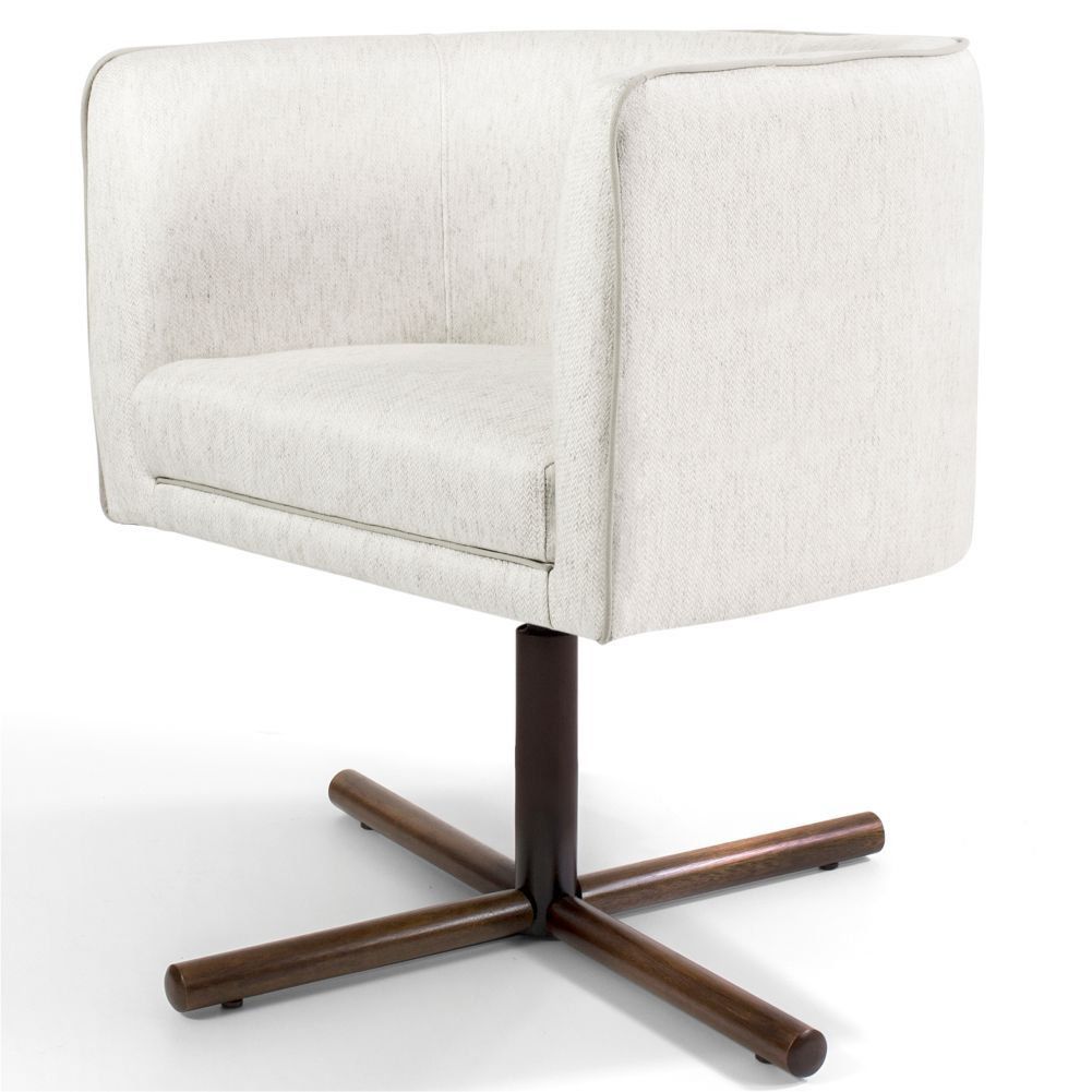 Kit 02 Poltronas Decorativas Giratória Base X Betina D02 Linho Creme A-48 - Lyam Decor