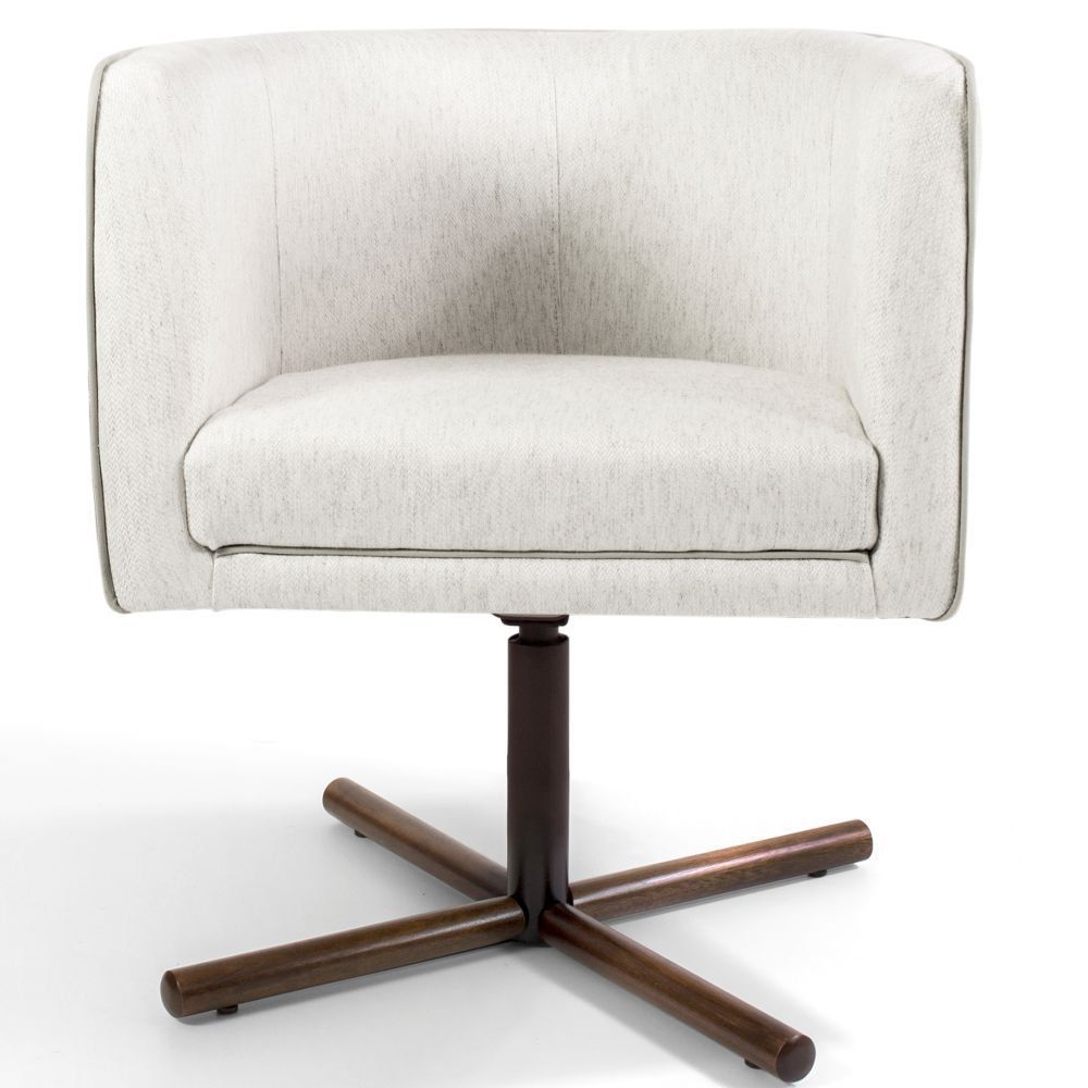 Kit 02 Poltronas Decorativas Giratória Base X Betina D02 Linho Creme A-48 - Lyam Decor