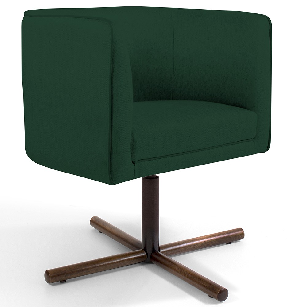 Kit 02 Poltronas Decorativas Giratória Base X Betina D02 Linho Verde Musgo C-117 - Lyam Decor