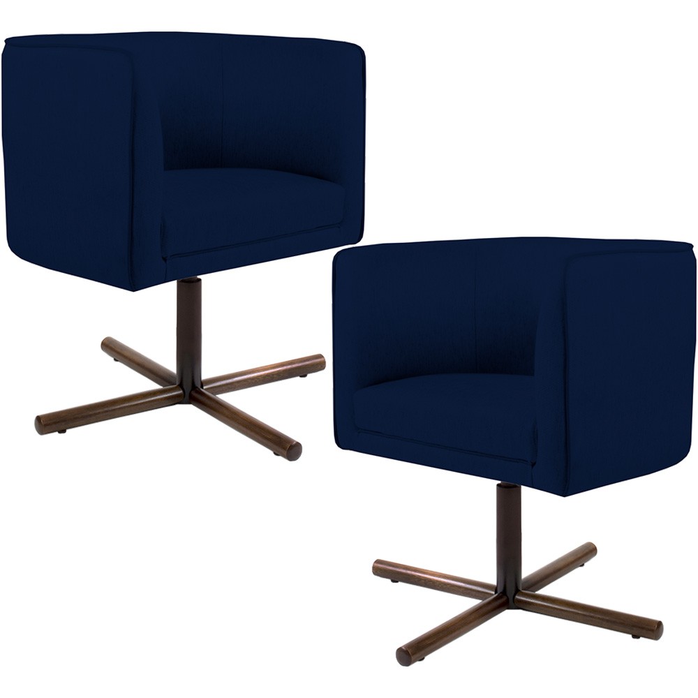 Kit 02 Poltronas Decorativas Giratória Base X Betina D02 Veludo Azul Oxford B-304 - Lyam Decor