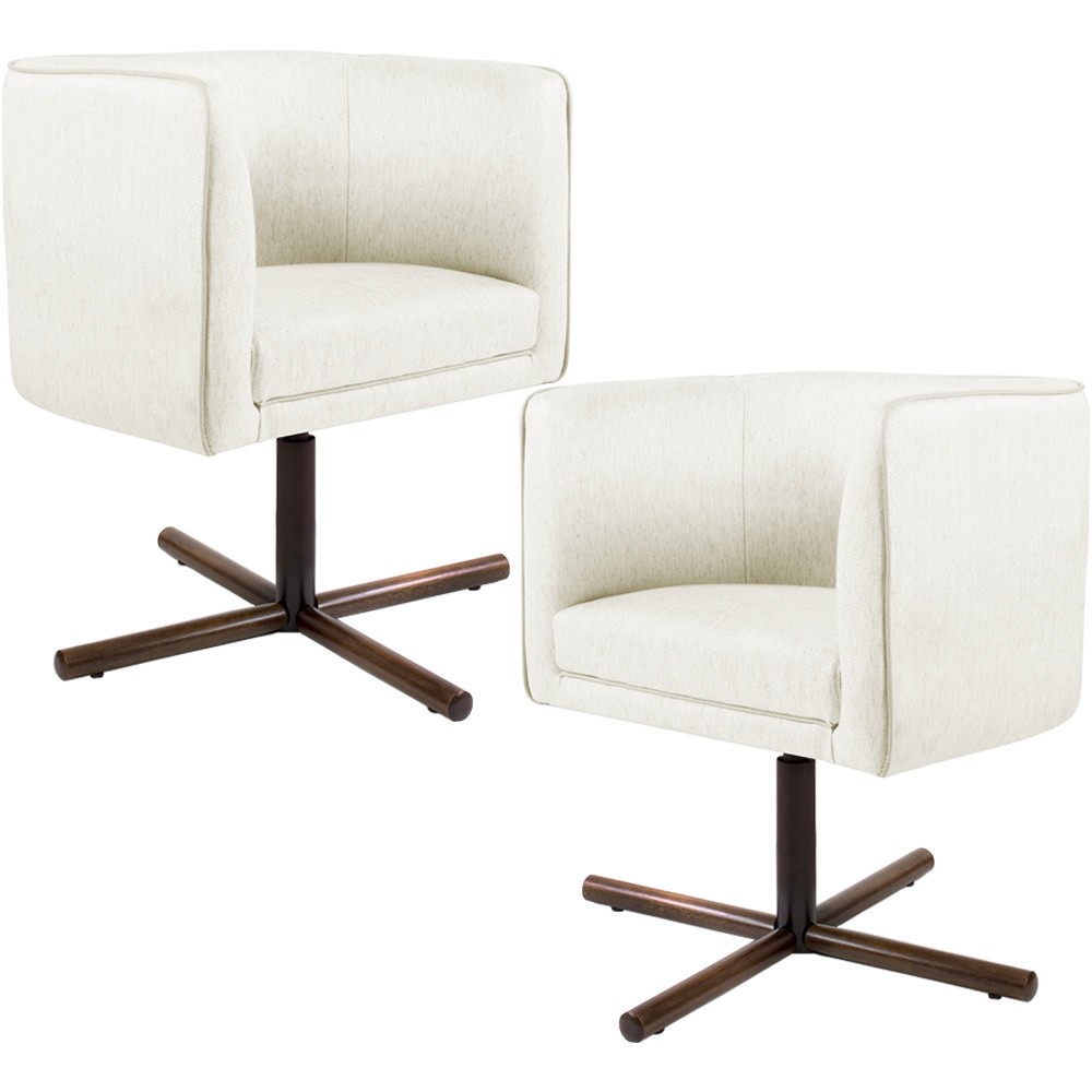 Kit 02 Poltronas Decorativas Giratória Base X Betina D02 Veludo Bege B-309 - Lyam Decor
