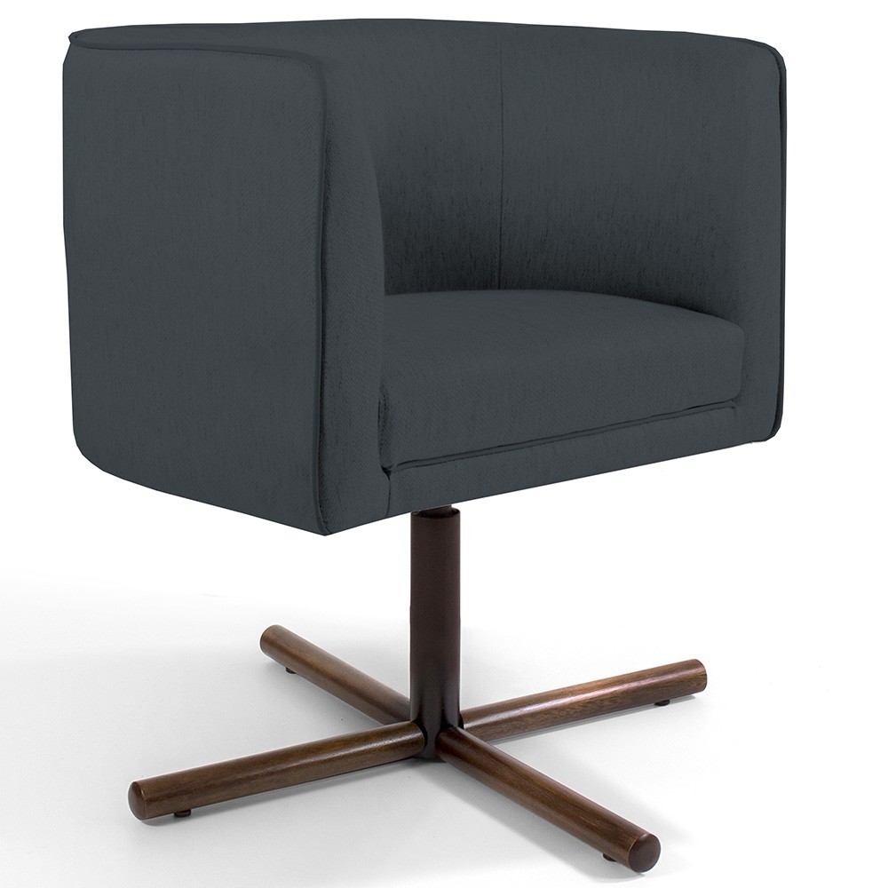 Kit 02 Poltronas Decorativas Giratória Base X Betina D02 Veludo Cinza B-317 - Lyam Decor