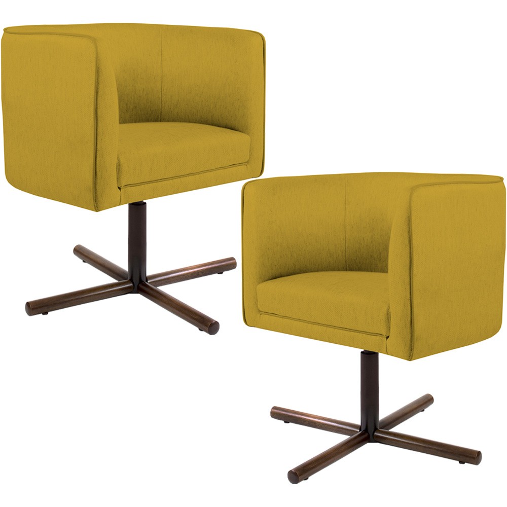 Kit 02 Poltronas Decorativas Giratória Base X Betina D02 Veludo Mostarda B-279 - Lyam Decor