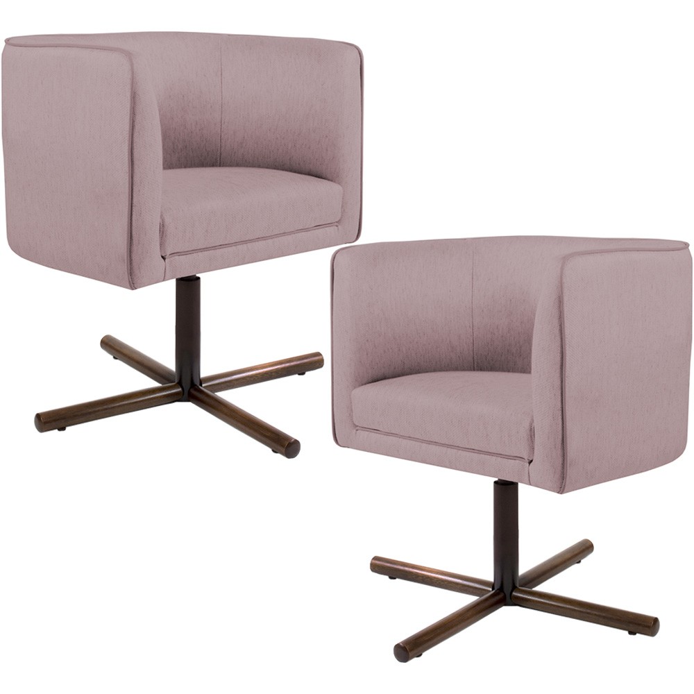 Kit 02 Poltronas Decorativas Giratória Base X Betina D02 Veludo Rosê B-305 - Lyam Decor
