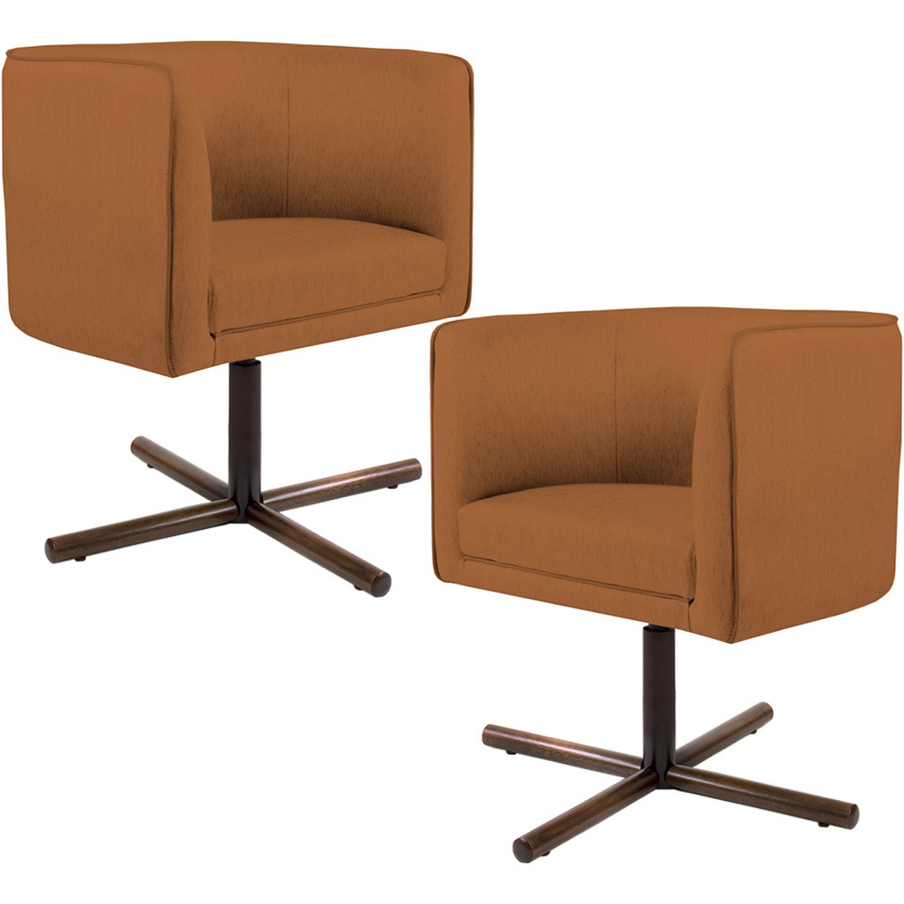 Kit 02 Poltronas Decorativas Giratória Base X Betina D02 Veludo Telha B-262 - Lyam Decor