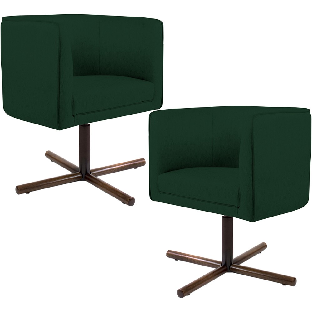 Kit 02 Poltronas Decorativas Giratória Base X Betina D02 Veludo Verde Musgo B-303 - Lyam Decor