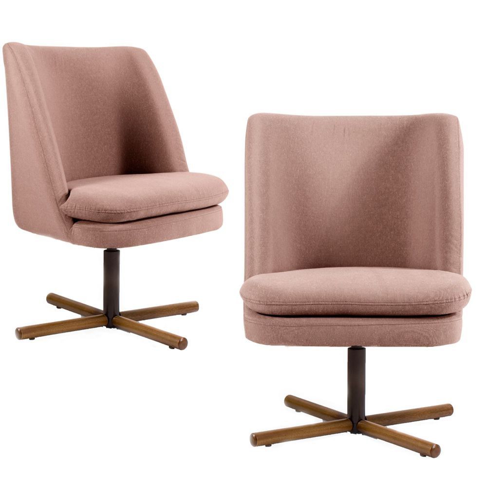 Kit 02 Poltronas Decorativas Giratória Base X Pérsia D02 Algodão Rosa C-105 - Lyam Decor