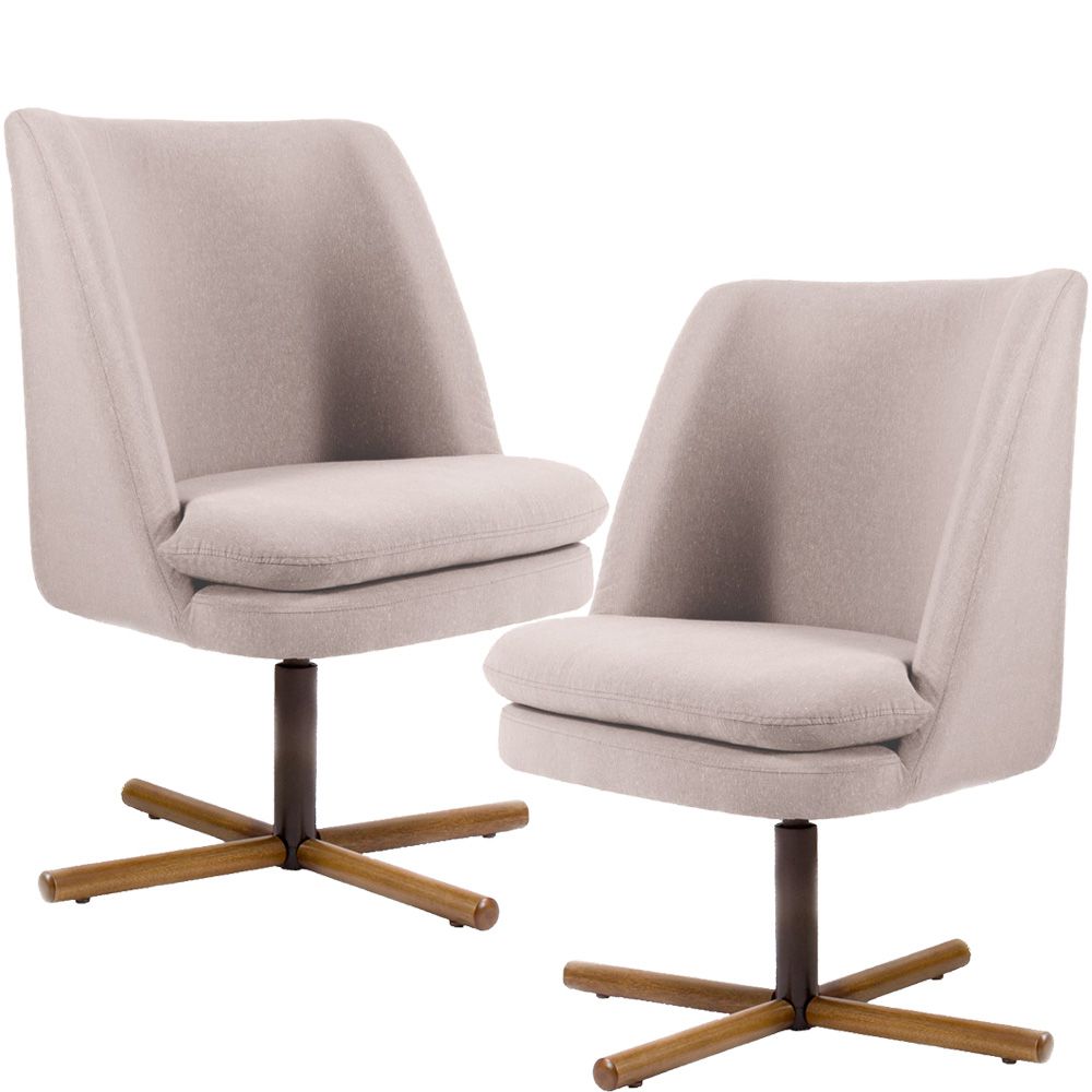 Kit 02 Poltronas Decorativas Giratória Base X Pérsia D02 Linho Bege C-107 - Lyam Decor