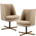Kit 02 Poltronas Decorativas Giratória Base X Pérsia D02 Linho Bege C-129 - Lyam Decor