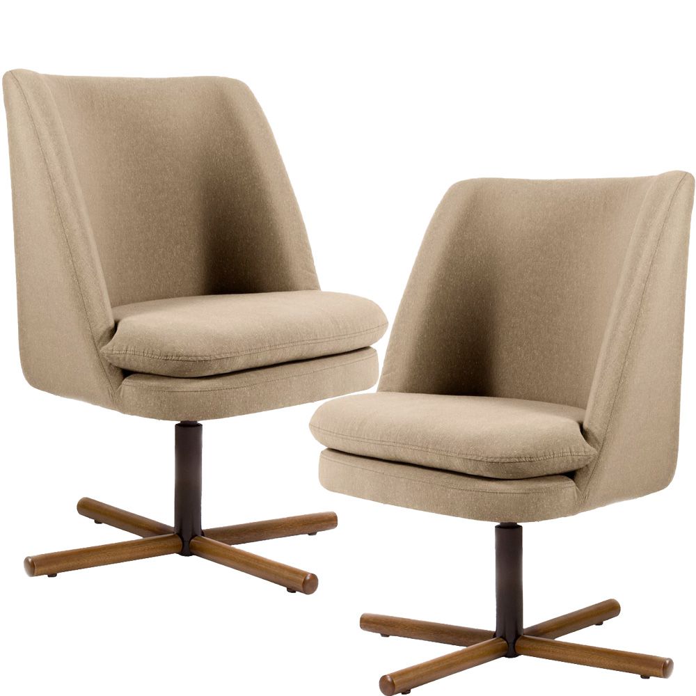 Kit 02 Poltronas Decorativas Giratória Base X Pérsia D02 Linho Bege C-129 - Lyam Decor