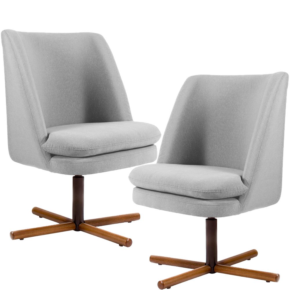 Kit 02 Poltronas Decorativas Giratória Base X Pérsia D02 Linho Cinza C-315 - Lyam Decor