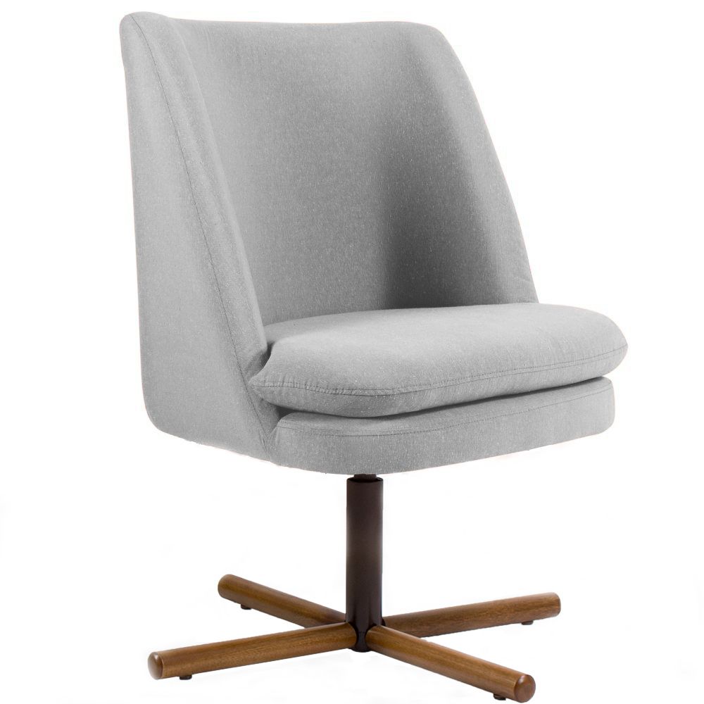 Kit 02 Poltronas Decorativas Giratória Base X Pérsia D02 Linho Cinza C-315 - Lyam Decor