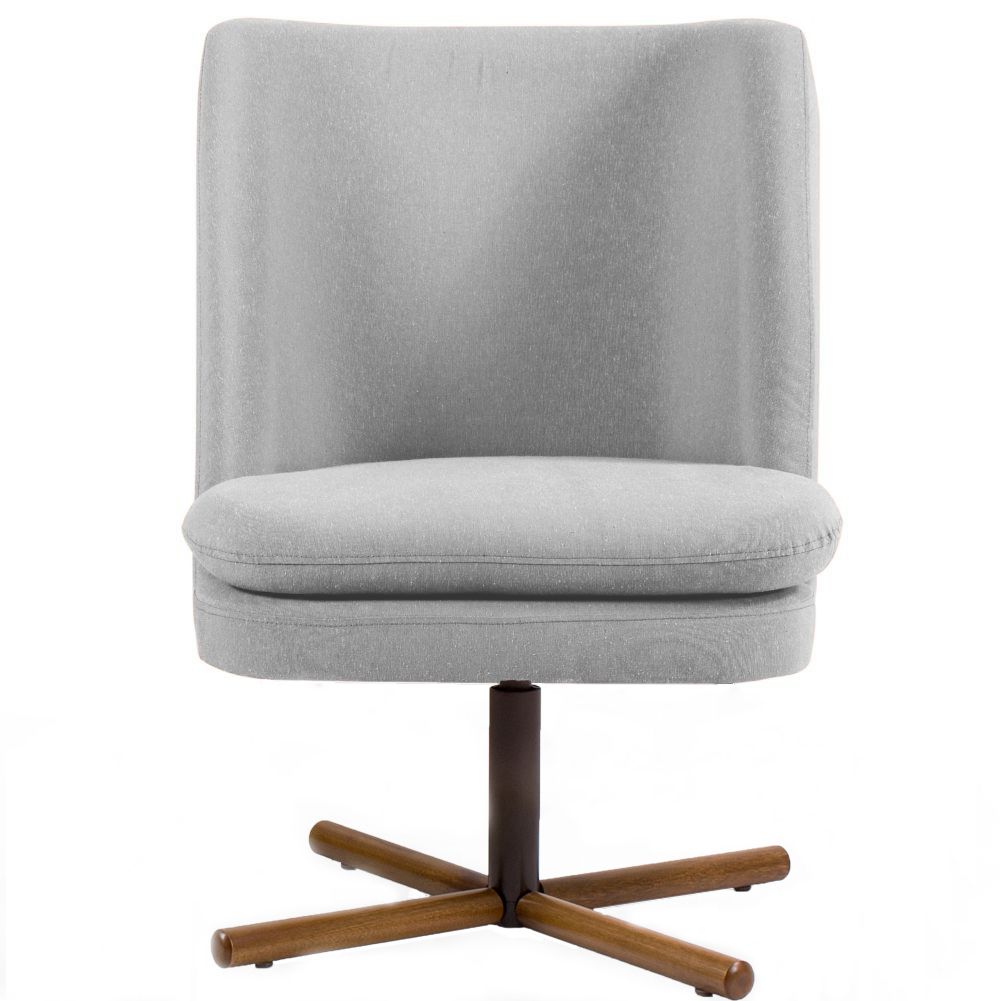 Kit 02 Poltronas Decorativas Giratória Base X Pérsia D02 Linho Cinza C-315 - Lyam Decor