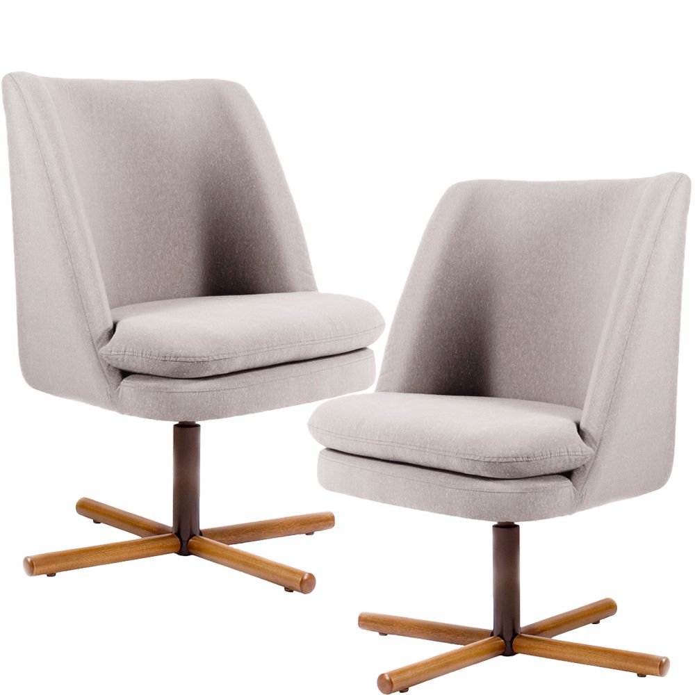 Kit 02 Poltronas Decorativas Giratória Base X Pérsia D02 Rústico Bege C-316 - Lyam Decor