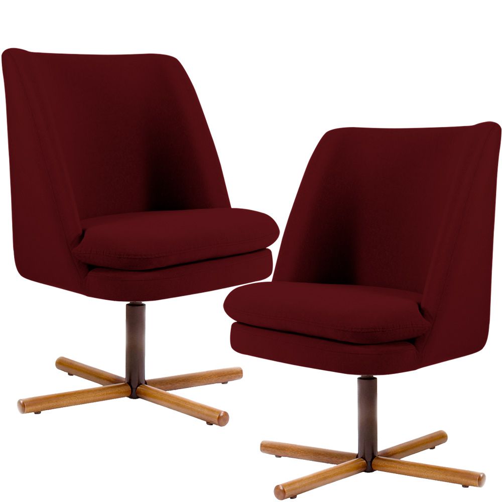 Kit 02 Poltronas Decorativas Giratória Base X Pérsia D02 Veludo Marsala B-278 - Lyam Decor