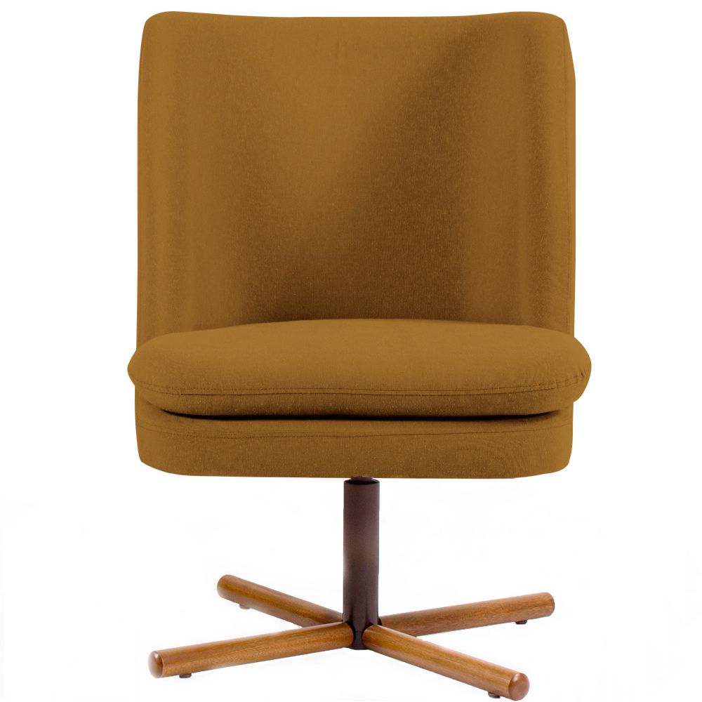 Kit 02 Poltronas Decorativas Giratória Base X Pérsia D02 Veludo Mostarda B-260 - Lyam Decor