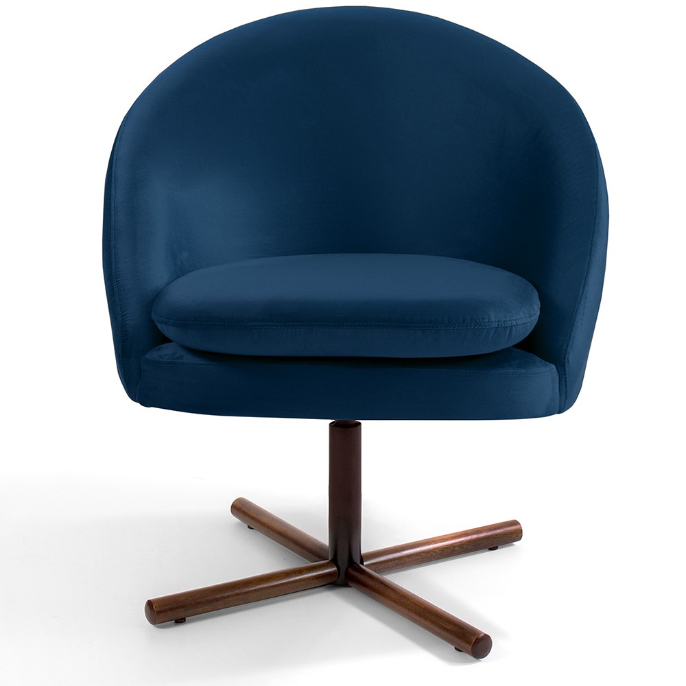 Kit 02 Poltronas Decorativas Giratória Base X Rafa D02 Veludo Azul Oxford B-304 - Lyam Decor