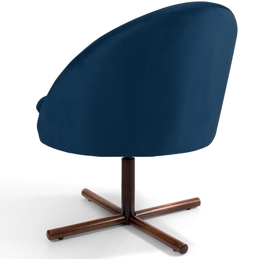 Kit 02 Poltronas Decorativas Giratória Base X Rafa D02 Veludo Azul Oxford B-304 - Lyam Decor