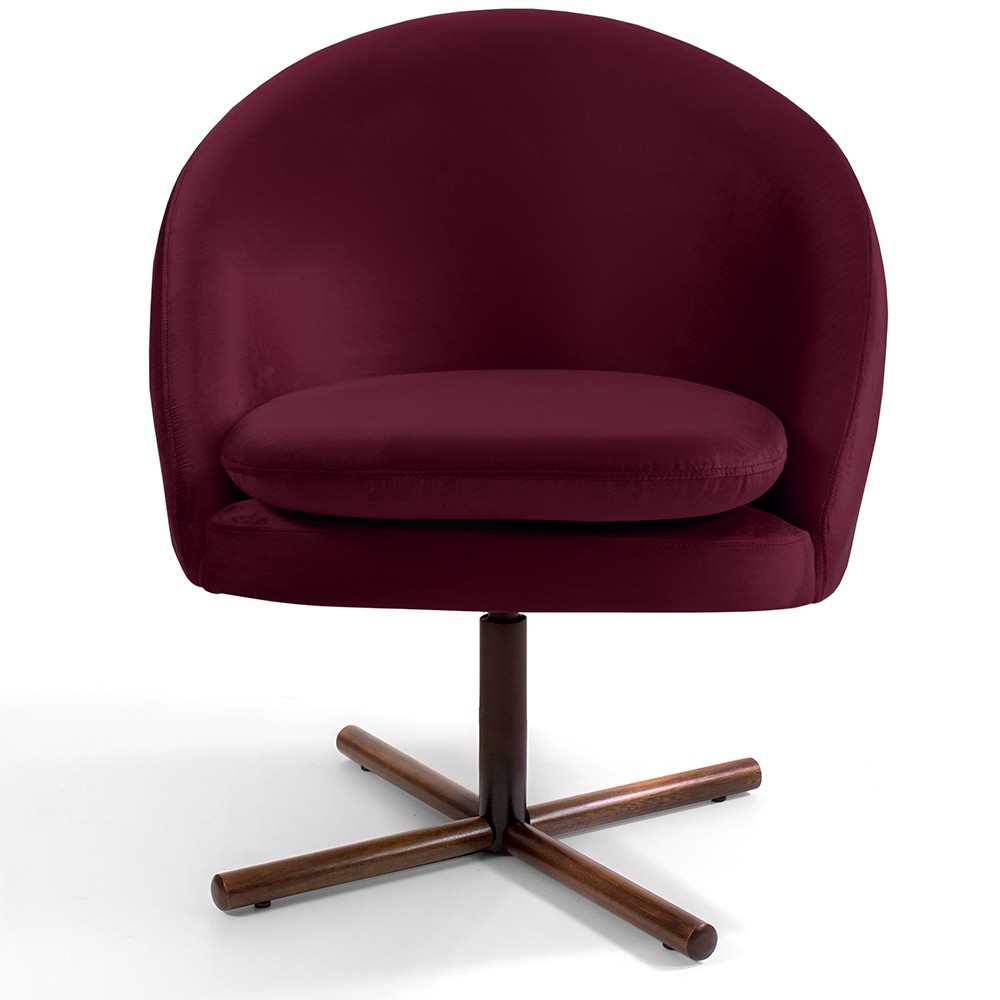 Kit 02 Poltronas Decorativas Giratória Base X Rafa D02 Veludo Marsala B-278 - Lyam Decor