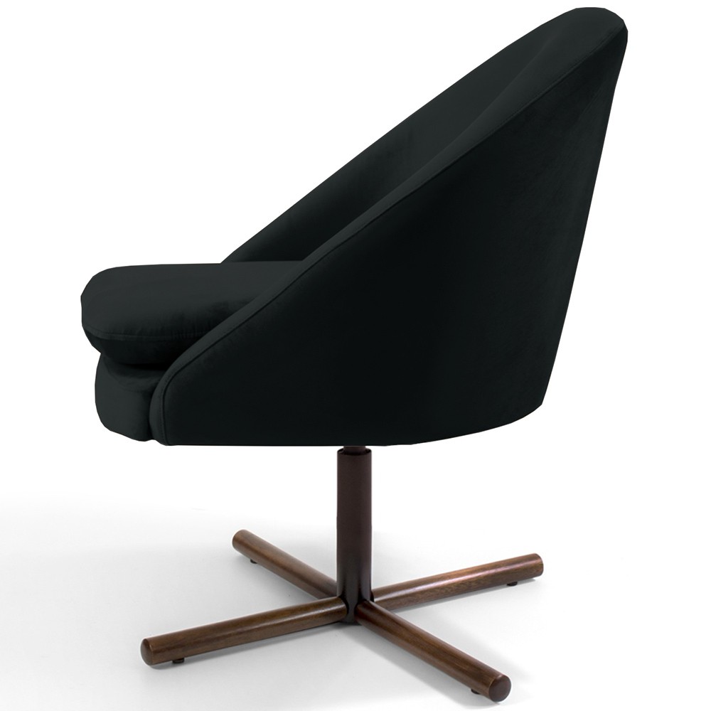 Kit 02 Poltronas Decorativas Giratória Base X Rafa D02 Veludo Preto B-300 - Lyam Decor